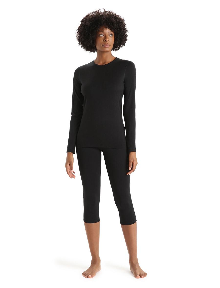 Black Women's Icebreaker Merino 200 Oasis Long Sleeve Crewe Thermal Top One Piece & Sets | USA 1768HAPK